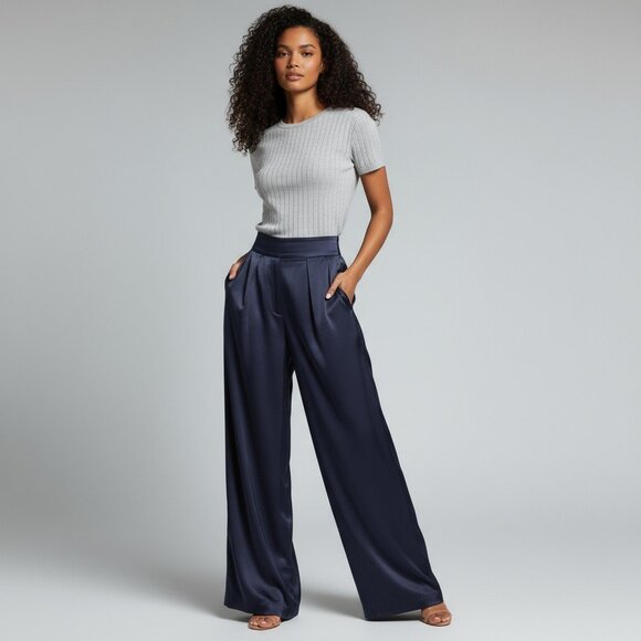 Misa Los Angeles Filippa Pants Black Satin Wide Leg High Waist Trousers XXS - Picture 1 of 4